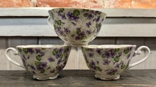 3 Vintage Lefton China Violet Chintz #638 Teacup Hand Painted 2 1/4 inches Tall picture