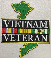 Vietnam Service Veteran with ribbons overlaying map of Vietnam patch picture