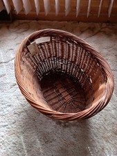 Vtg Lg Woven Wicker Cane Oval Laundry Basket With Handles  picture