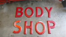 Vintage 1950's 1960's BODY SHOP Metal Letters Sign Building Like Porcelain  picture