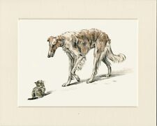 BORZOI & CUTE KITTEN CHARMING DOG ART PRINT MOUNTED READY TO FRAME picture