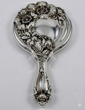 Antique Wallace Sterling Silver Art Nouveau Floral Hand Mirror NO Monogram READ picture
