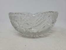Vintage Crystal Cut Glass Serving Bowl Flowers Etched Design Sawtooth Edge  picture