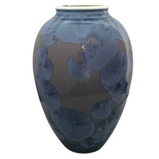 Blue Crystalline Glaze Pottery Vase 7” Studio Art Ceramic Handmade Signed Decor picture