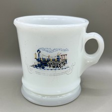 Vtg Milk Glass Shaving Mug Steam Locomotive Train Engine White Pedestal Avon picture