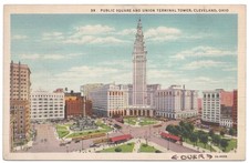 Vintage Linen Postcard Public Square & Terminal Tower Cleveland, Ohio picture
