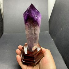 0.93LB Natural amethyst Quartz Obelisk Quartz Crystal Point Wand Reiki  + stand picture