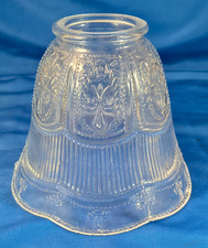 Vtg Clear Glass Lamp Shade Fleur-De-Lis, Ribbed & Scalloped Edge 2 1/4” Fitter picture