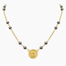 14K Yellow Gold Rosary Necklace Volcanic Stone, 8.7g picture