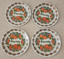 Vintage Florida Souvenir Coasters MCM Metal Oranges Orange Blossom Set of 4 picture