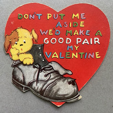 Don't Put Me Aside We'd Make A Good Pair Dog Puppy Boot Valentines Card Vintage picture