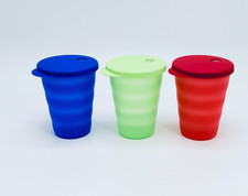 Lot of 3 Tupperware Impressions 11oz Tumblers #3218 w/ Lids #3219 Straw Holes picture