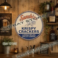 Sunshine Krispy Crackers Loose Wiles Biscuit Company Crackers Tin Sign 12in picture