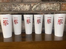 Nasco Greetings Vtg 6” Plastic Tumblers Cups Set Of 6 -Christmas Retro Holiday picture