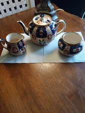 Antique Sudlow’s Burslem England Imari Tea Set -Teapot Creamer Sugar 1920s-40s picture