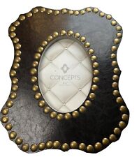 Concepts Black Leather Scalloped Shaped Picture Frame W/ Gold Metal Buttons 4x6 picture