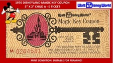 SALE 1976 WALT DISNEY WORLD CHILD A - E TICKET Magic Key Coupon MINT w/ COA R8 picture
