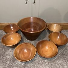 Vintage Wooden Salad Bowls Made In Japan Light Wood Lot Of 7 One Large 6 small picture