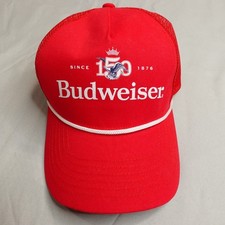 Budweiser 150th Anniversary Since 1876 Red Mesh Snapback Trucker Hat picture