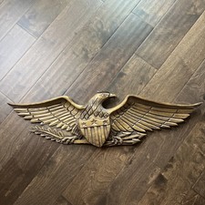 Vintage Hand Crafted Carved Wood Patriotic American Bald Eagle Wooden Sculpture picture