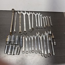 Large Lot (36) Pieces Combination Wrenches & Sockets, Various Sizes picture