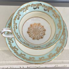 Grosvenor Bone China Teacup And Saucer With Sky Blue Band And Gold Gilding B318 picture