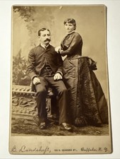 Elaborate DRESS Bustle BUFFALO New York Couple Antique Cabinet Card Photo 1890s picture