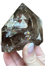 Smoky Quartz  Faceted crystal tower with Internal Rainbow Inclusion, Collectible picture
