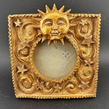 Vtg Celestial Sun And Star Picture Frame Antique Gold Finish Boho Gray Felt Back picture