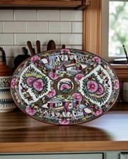 STUNNING ANTIQUE CHINESE Famille Rose Large Oval Platter picture