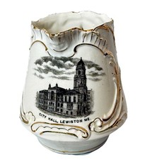 LEWISTON MAINE ME Antique Souvenir CITY HALL TRINKET  GILDED CREAMER picture