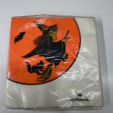 VTG 70‘s Hallmark Halloween Witch Black Cat Napkins 20 Ct  picture