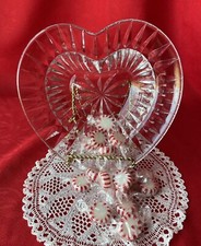 Valentines Heart Shaped Clear  Glass  Pressed Bowl Candy Dish picture