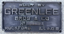 Brass Sign BUILT BY GREENLEE BROS & Co Rockford IL No. 15177 picture