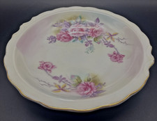 Lefton China Shallow Bowl Dish Pink Purple Rose VTG Hand painted Scalloped 7 1/8 picture