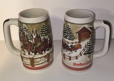 Vtg Ceramarte  Budweiser Anheuser Holiday Beer Stein Clydesdales set of 2 picture