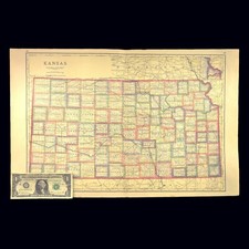 Antique KANSAS Map Railroad LARGE Original AT&SF Missouri Pacific RR MKT picture