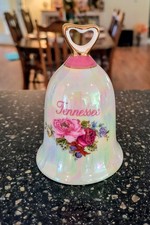 Vintage Porcelain Souvenir Bell Tennessee Iridescent Pearl Finish Floral Roses picture