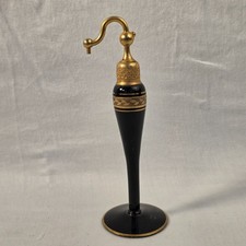 DeVilbiss Vintage Black Glass Perfume Atomizer Gold Enamel Gilt 6.25