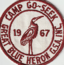 Vintage 1967 GSA Girl Scout Patch Camp Go Seek Great Blue Heron Bird picture