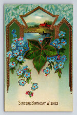 Bamforth Birthday Wishes Blue Bonnet Flowers Farm Scene Lake Row Boat Postcard picture