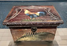 Wooden Rooster Box with Hinged Lid, Rustic, 9