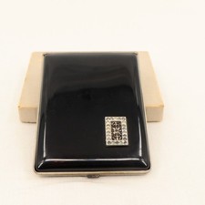 VTG 1930s Art Deco NOS Black Cigarette Case Rhinestone Accent Original Box picture