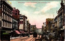 1907 Broadway Looking North Los Angeles CA Postcard Street Scene picture