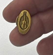 Small Vintage Gold Tone Oval Lapel Pin w/ Guitar Design, Clutch Back Fastener picture