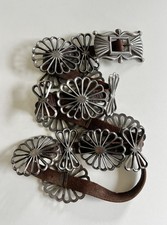 540g Massive OLD 1950's Navajo Sandcast Sterling Silver Butterfly Concho Belt picture