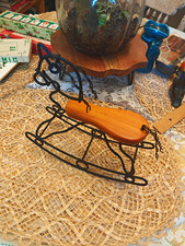 Vintage 1998 Dennis East DEI Black Wire Wrought Iron Wood Rocking Horse Decor picture