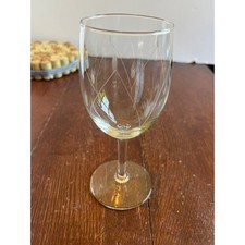 Vintage Etched Wheat Glass Wine Goblet Clear Stemmed Water Glass 7 Inch picture