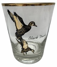 Vintage Black Duck Gold Rim Rocks Glass Hunting Wildlife Barware Tumbler picture