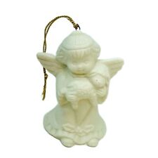 Vintage White Angel With Wings Holding Lamb Christmas Ornament Ceramic Taiwan picture